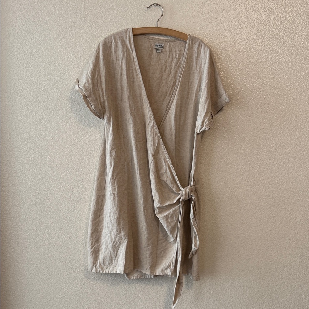 Rhythm Beige Wrap Linen dress or coverup